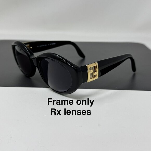 Fendi FS 173 Ebony Oval Black Vintage Side Gold Mesh Sunglasses Frame Only - Picture 1 of 14